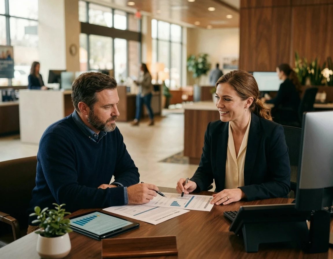 은행 창구에서 오토론 상담을 받는 모습