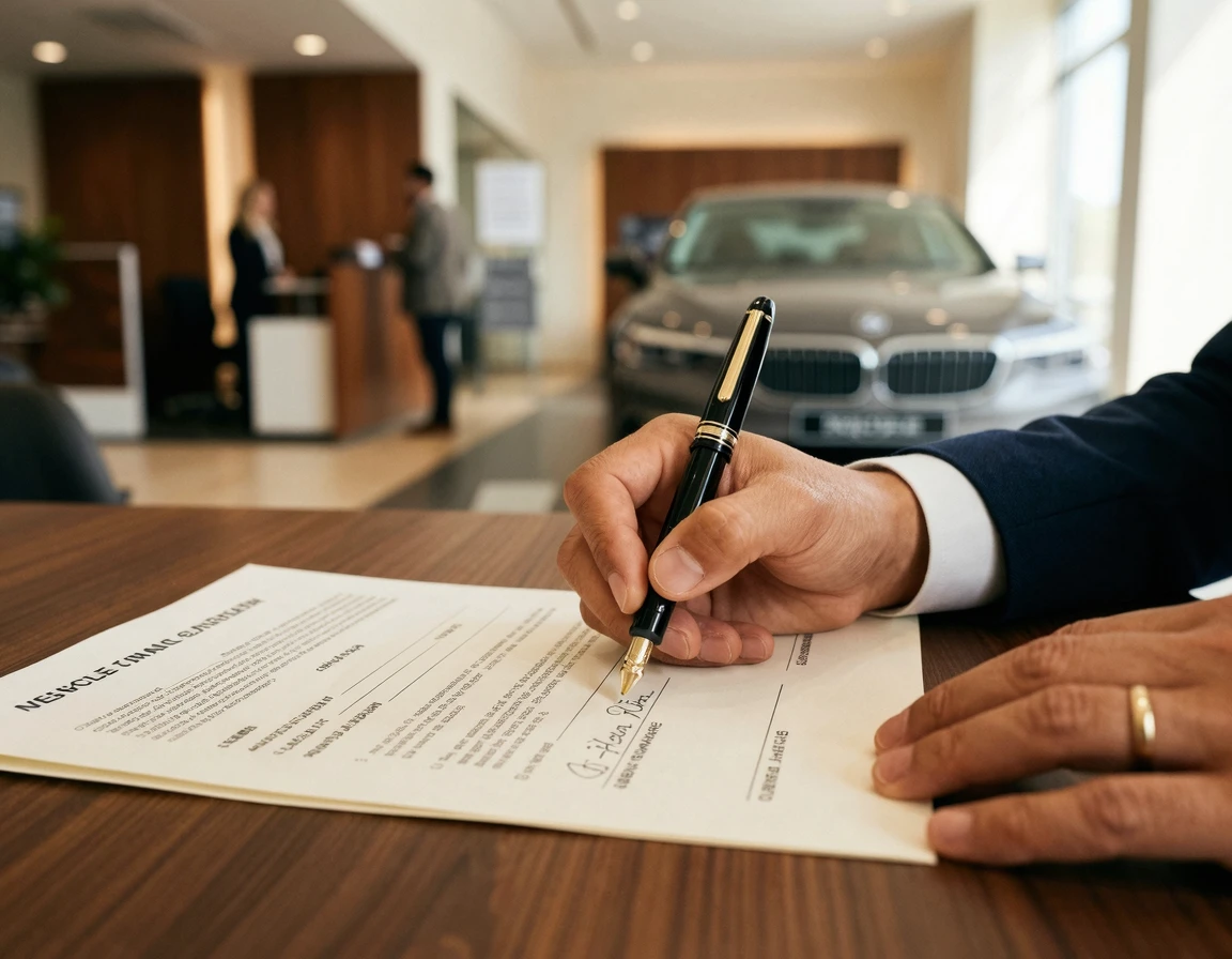 자동차 금융 계약서에 서명하는 모습