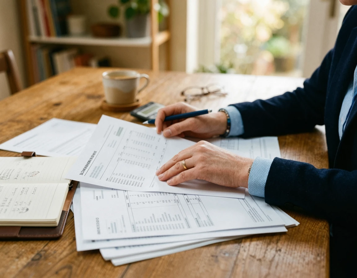 소득 증빙 서류와 통장 내역을 검토하는 모습