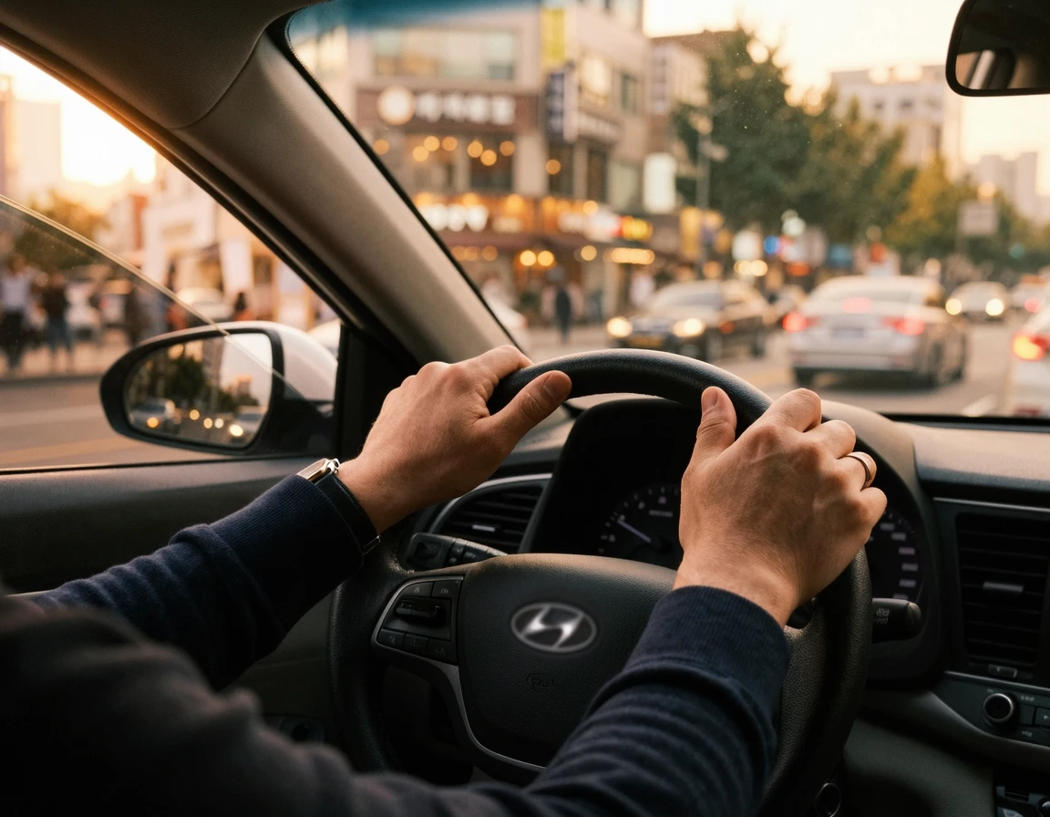 안정적으로 운전대를 잡고 있는 모습