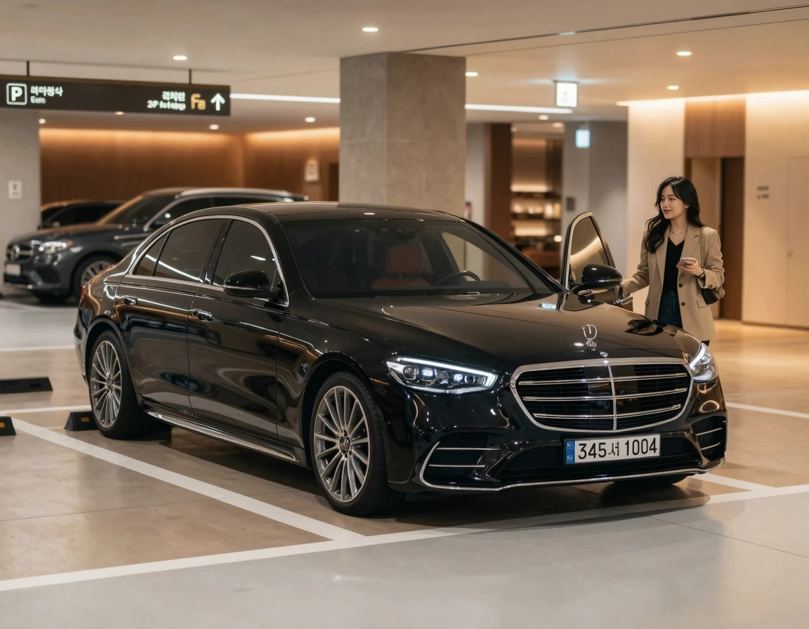 주차장에 세워진 고급 수입차 벤츠