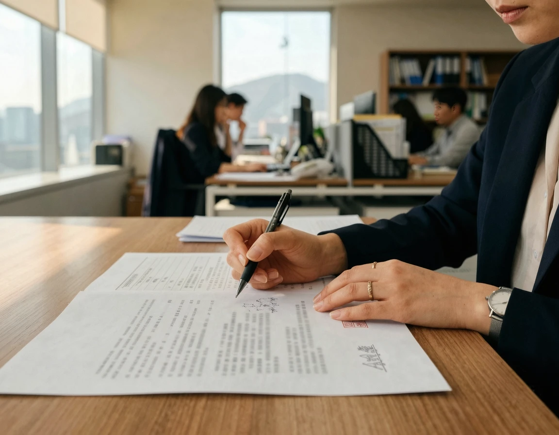 보증보험 서류를 검토하는 전문가의 손