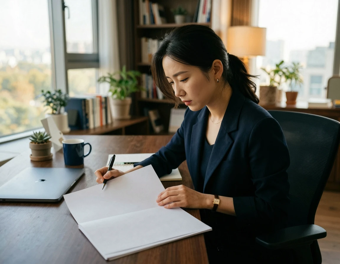 계약서 약관을 꼼꼼히 확인하며 대처 방법을 찾는 모습