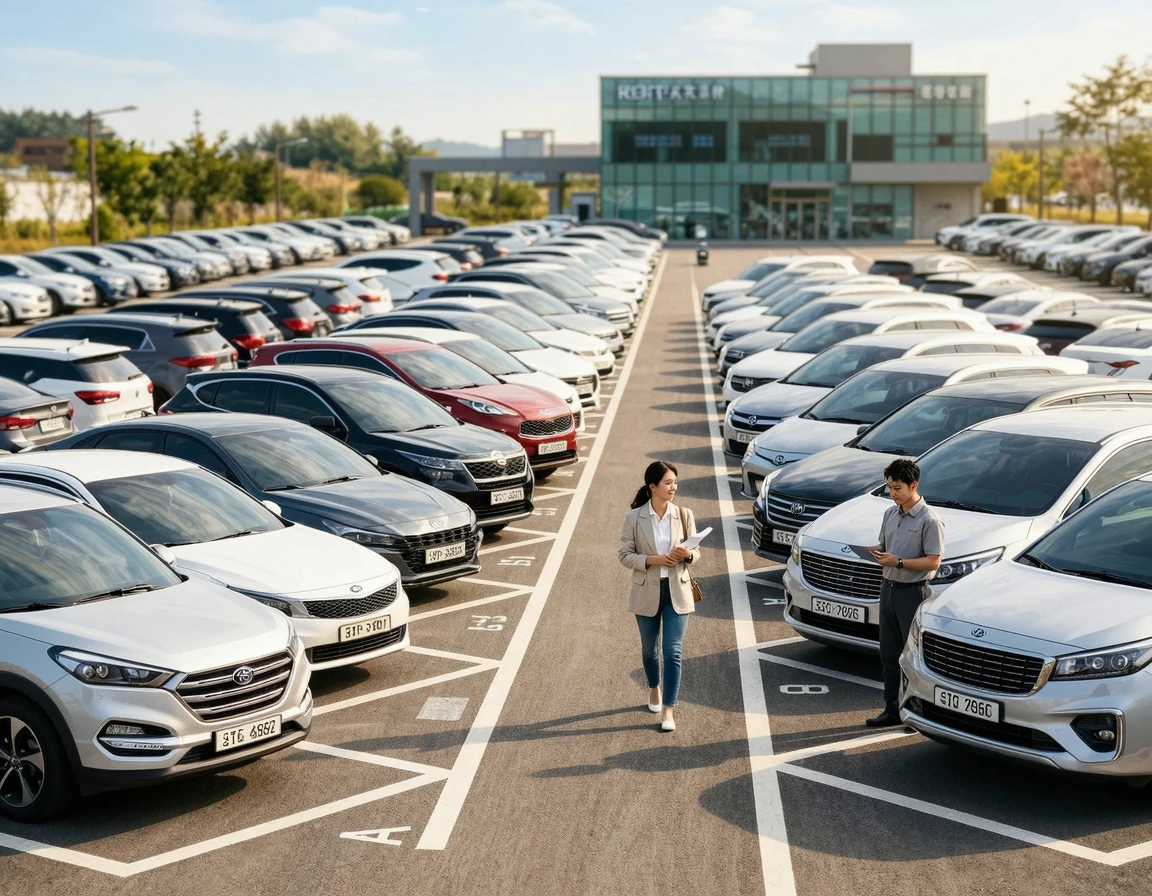 다양한 차량이 주차된 렌트카 대여소 전경