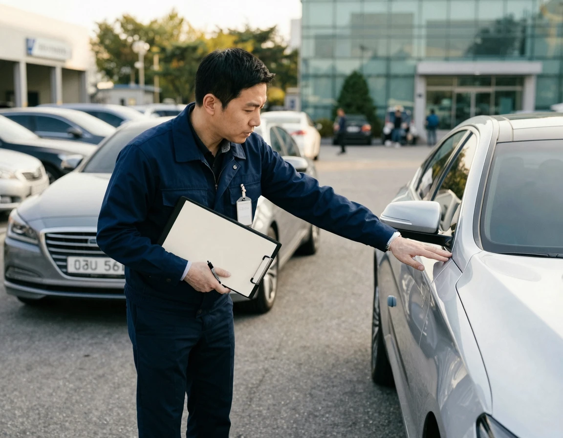 차량 외관을 점검하는 전문가