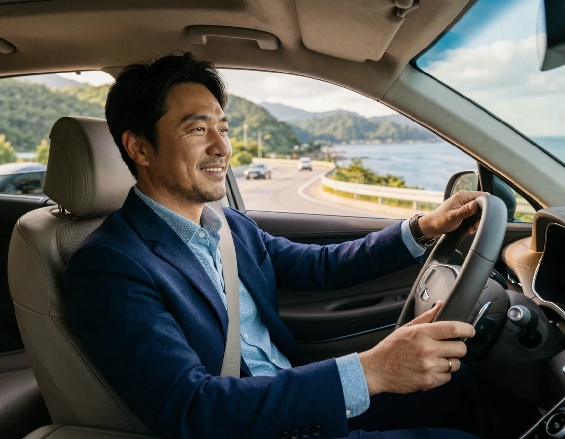 고속도로를 여유롭게 운전하는 장거리 영업직 운전자