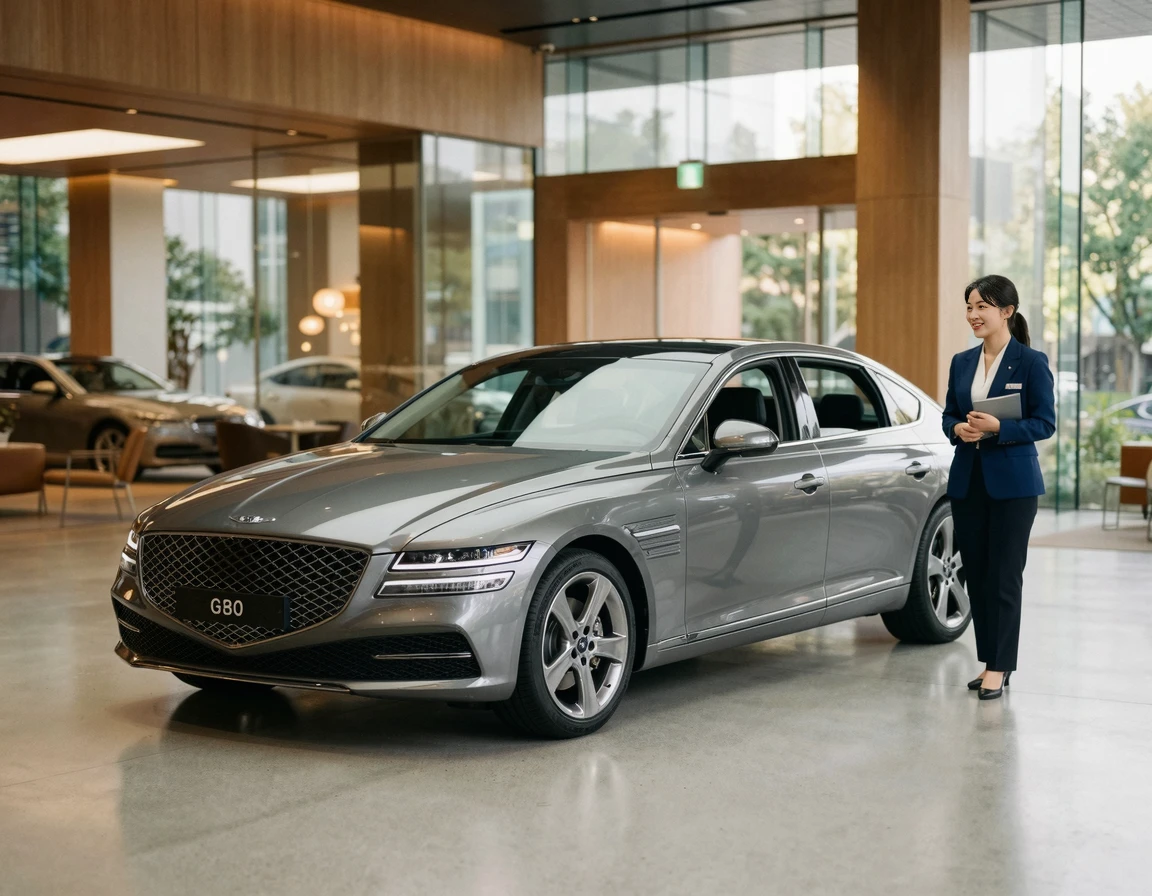 전시장에 세워진 세련된 신차