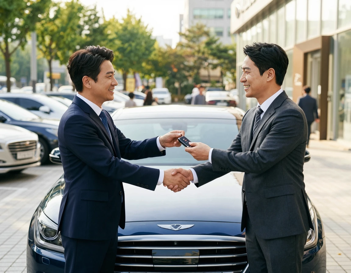 차량 인수 및 승계를 위해 자동차 키를 건네는 모습