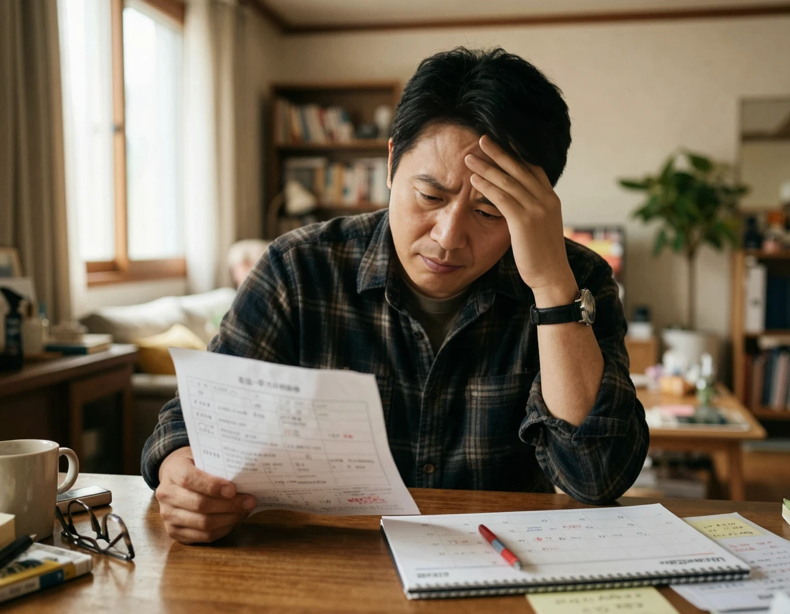 이전등록 기한을 놓쳐 과태료 고지서를 보고 당황하는 모습