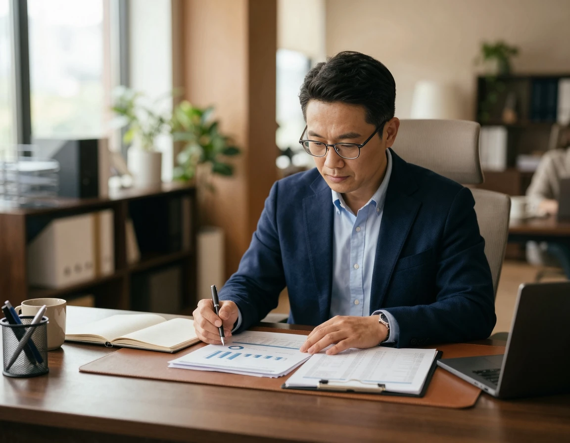 서류를 검토하는 40대 남성