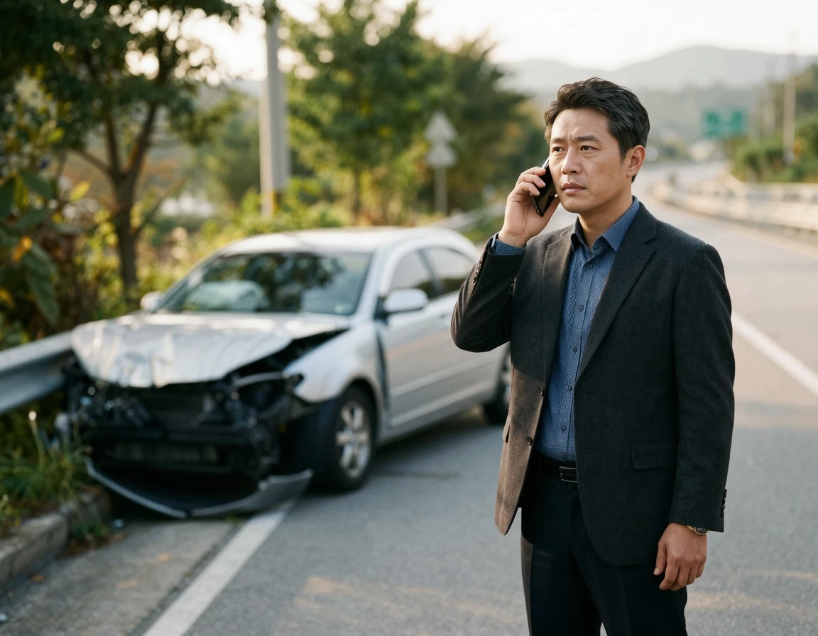 전손 사고 후 통화하는 남성