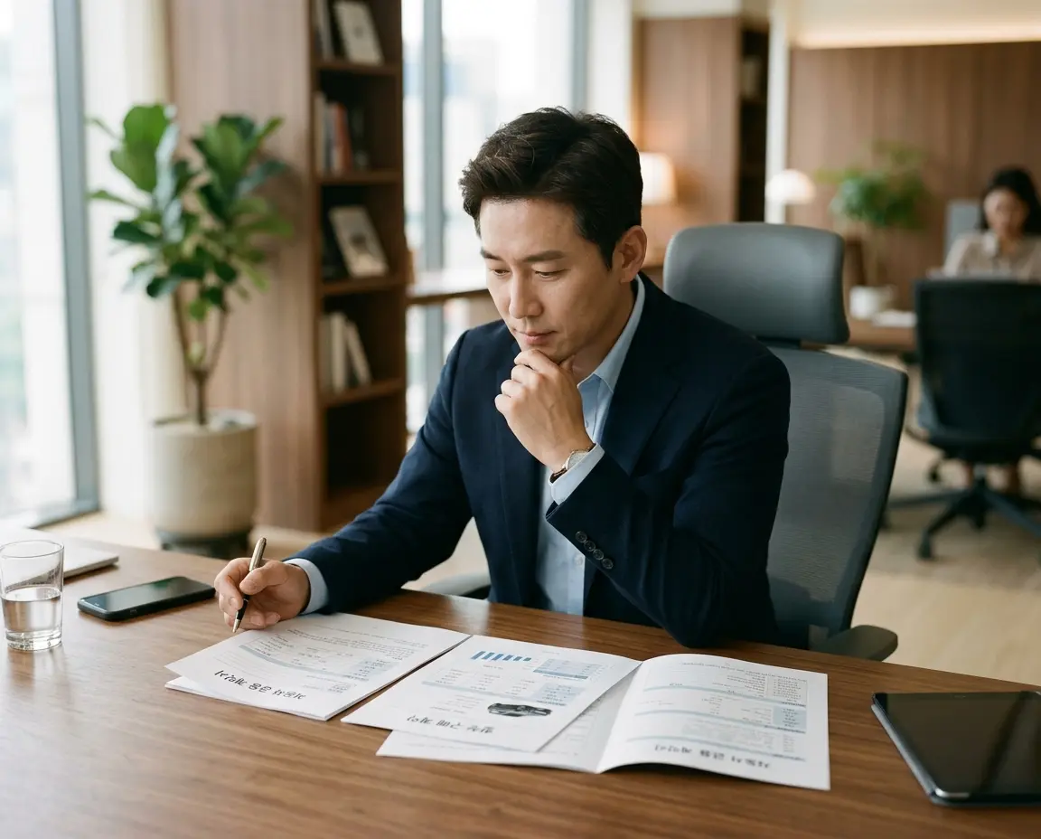 자동차 금융 계약서를 검토하는 모습