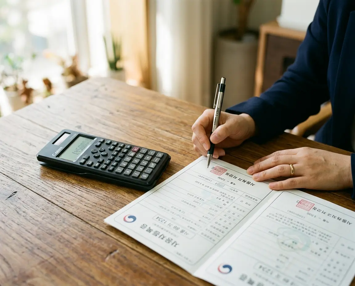 차량 인수 비용을 계산하는 서류와 계산기