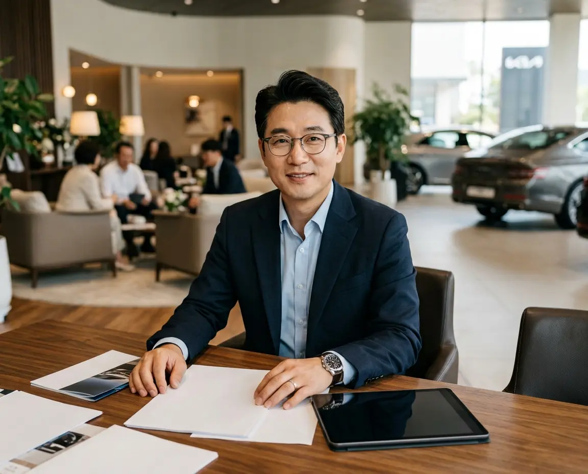 자동차 금융 서류를 검토하는 전문가의 모습