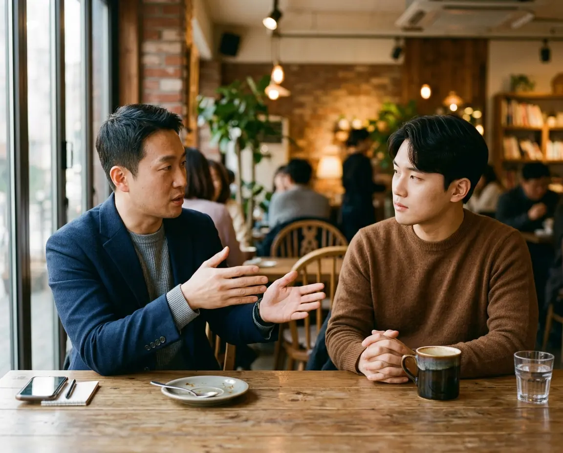 카페에서 정중하게 거절하는 모습