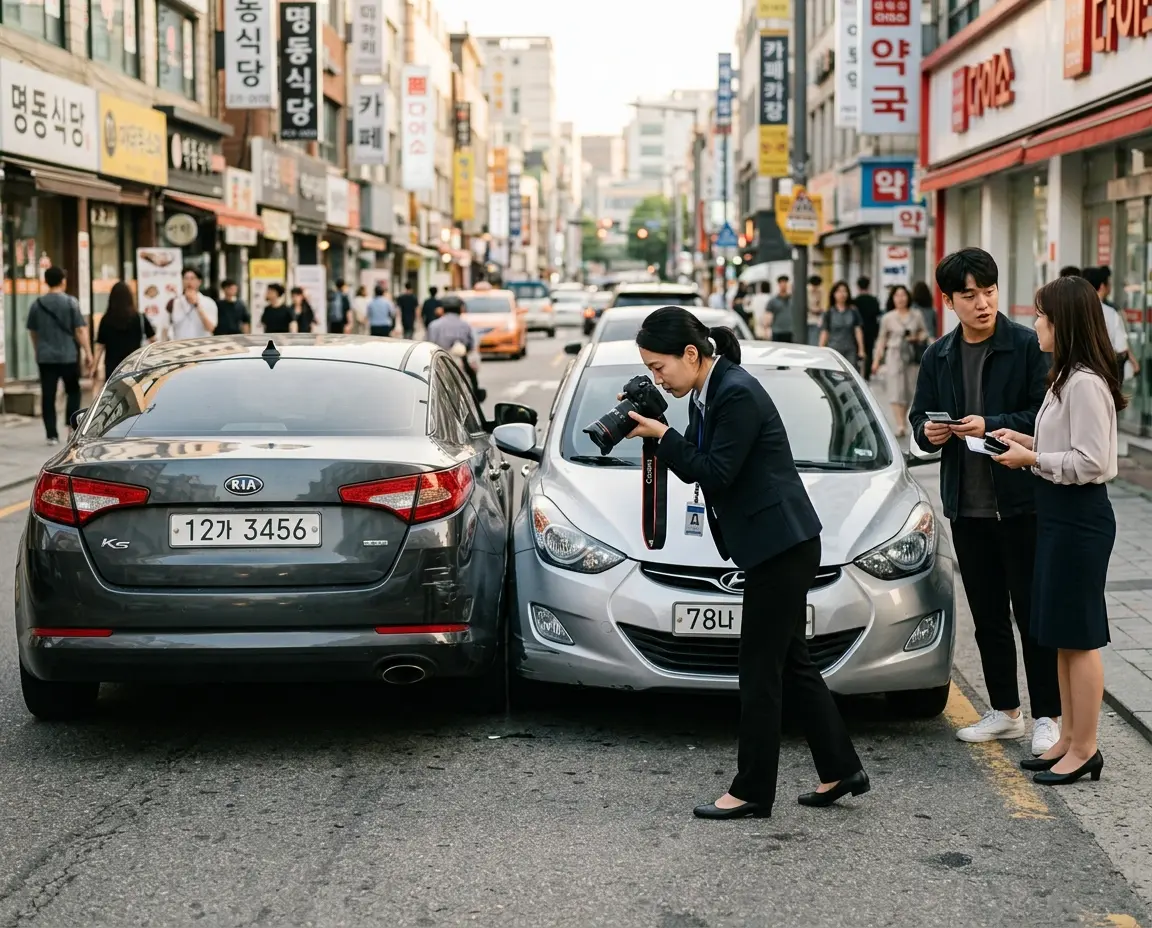 렌트카 접촉 사고 현장과 보험 조사